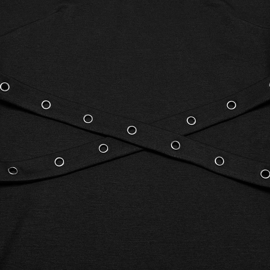OT-967TDF Edgy Off-Shoulder Gothic T-Shirts with Eyelet Detailing
