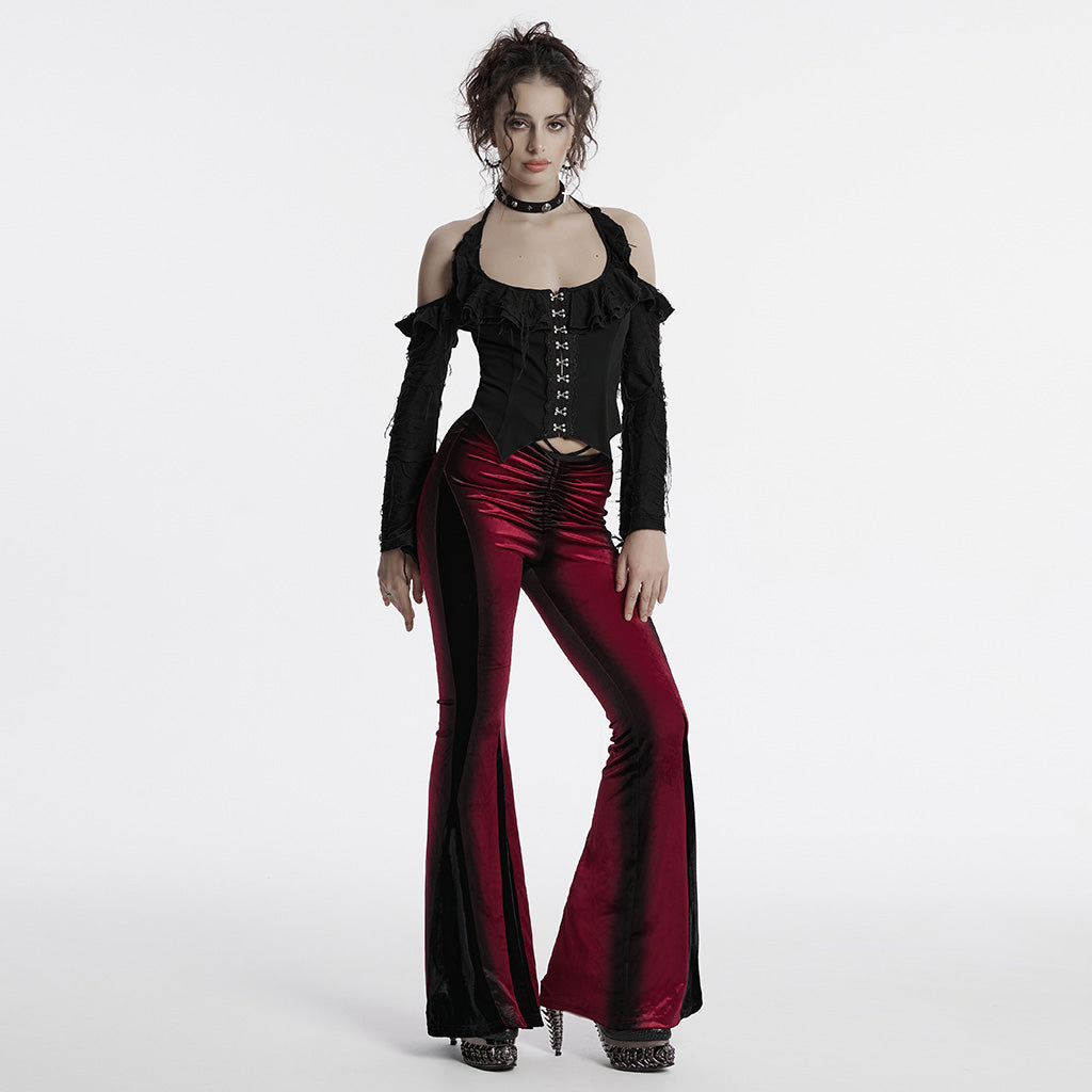 OT-970TCF Gothic Shirt Cold Shoulder Corset Style Lace Detail Top