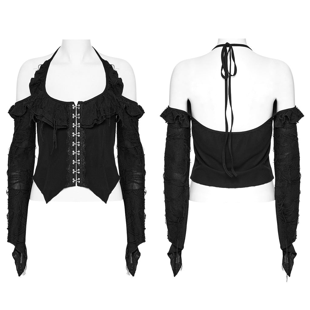 OT-970TCF Gothic Shirt Cold Shoulder Corset Style Lace Detail Top