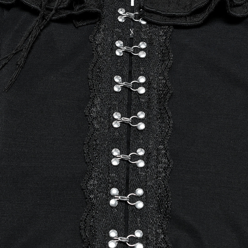 OT-970TCF Gothic Shirt Cold Shoulder Corset Style Lace Detail Top