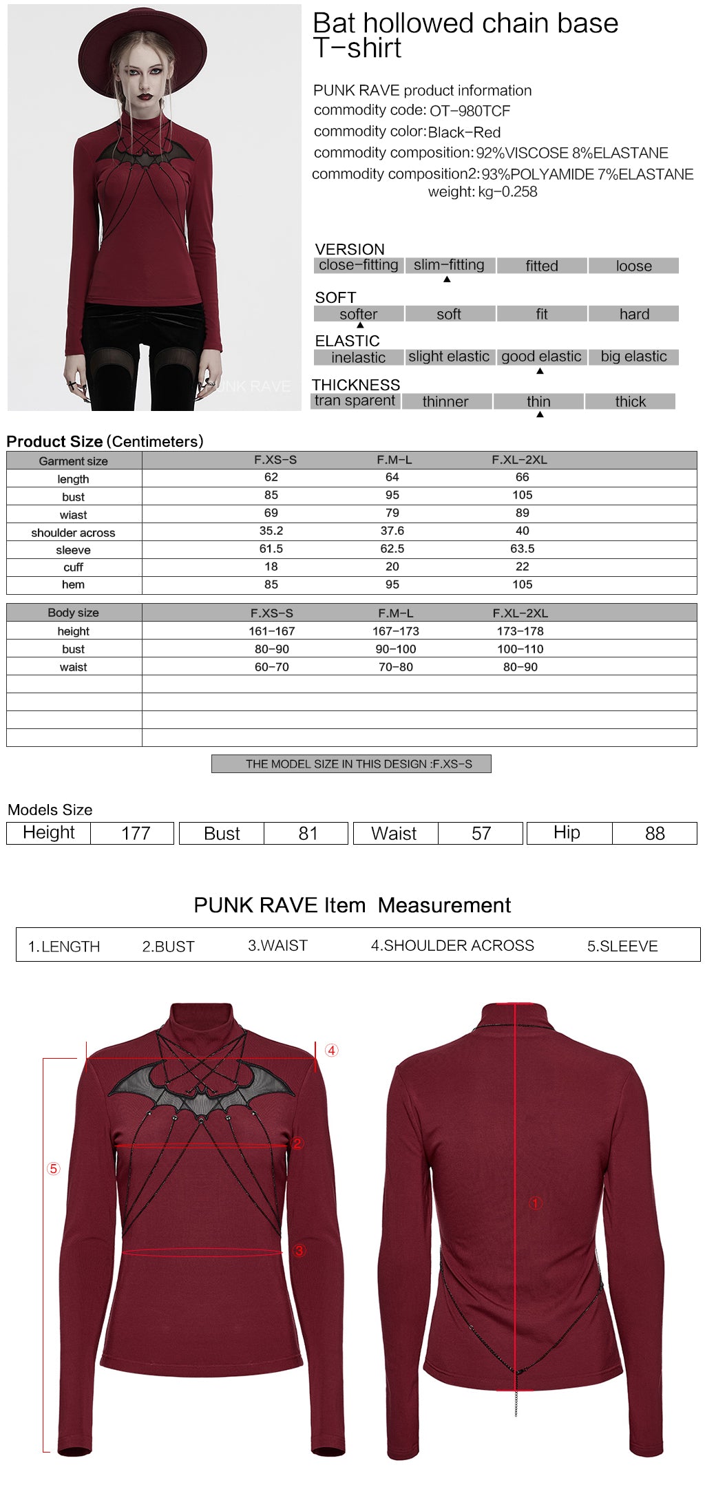 OT-980TCF Edgy Gothic T-Shirt with Chains and Sheer Bat Design