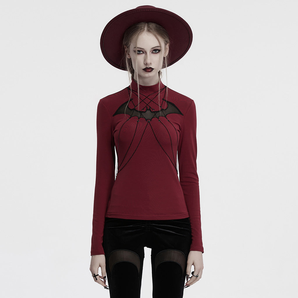 OT-980TCF Edgy Gothic T-Shirt with Chains and Sheer Bat Design