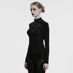 OT-980TCF Edgy Gothic T-Shirt with Chains and Sheer Bat Design