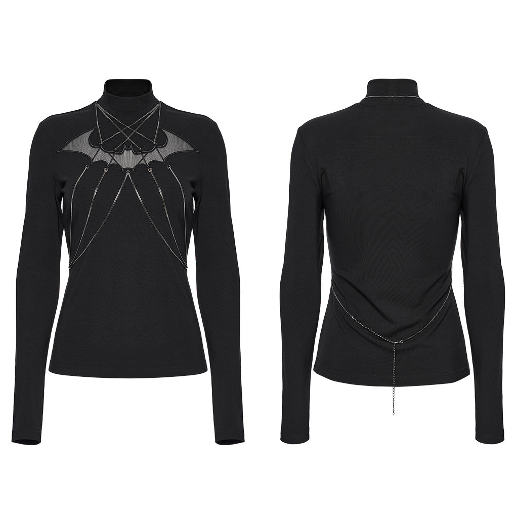 OT-980TCF Edgy Gothic T-Shirt with Chains and Sheer Bat Design
