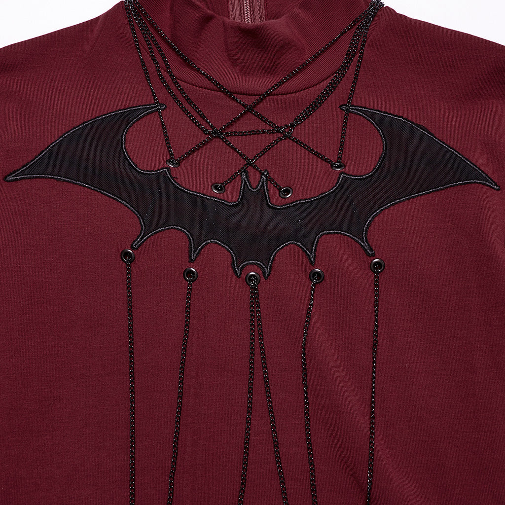 OT-980TCF Edgy Gothic T-Shirt with Chains and Sheer Bat Design