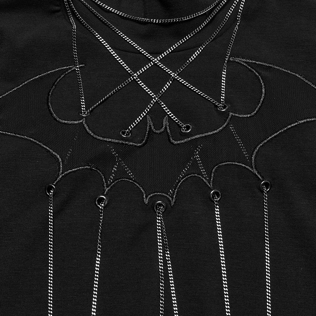 OT-980TCF Edgy Gothic T-Shirt with Chains and Sheer Bat Design