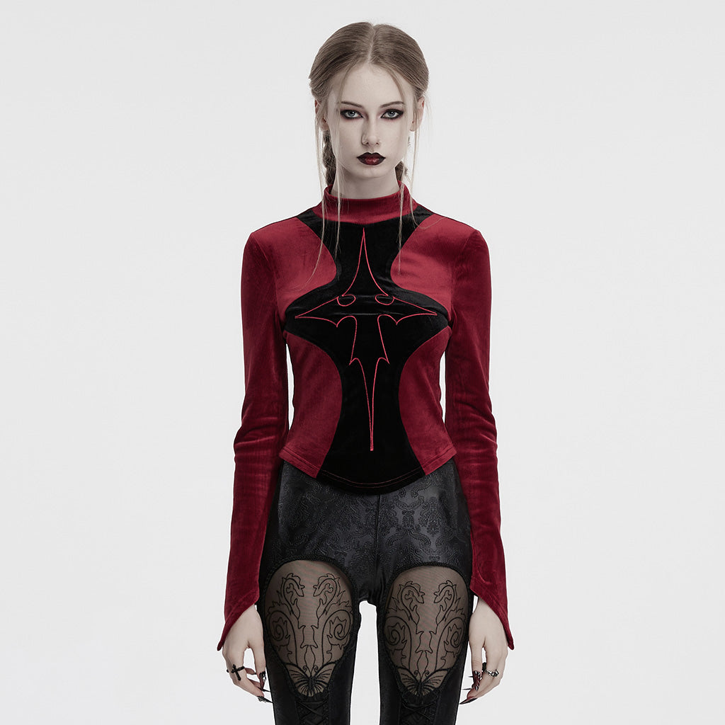 OT-983TCF Gothic T-Shirts Black Velvet Top Red Symbolic Design