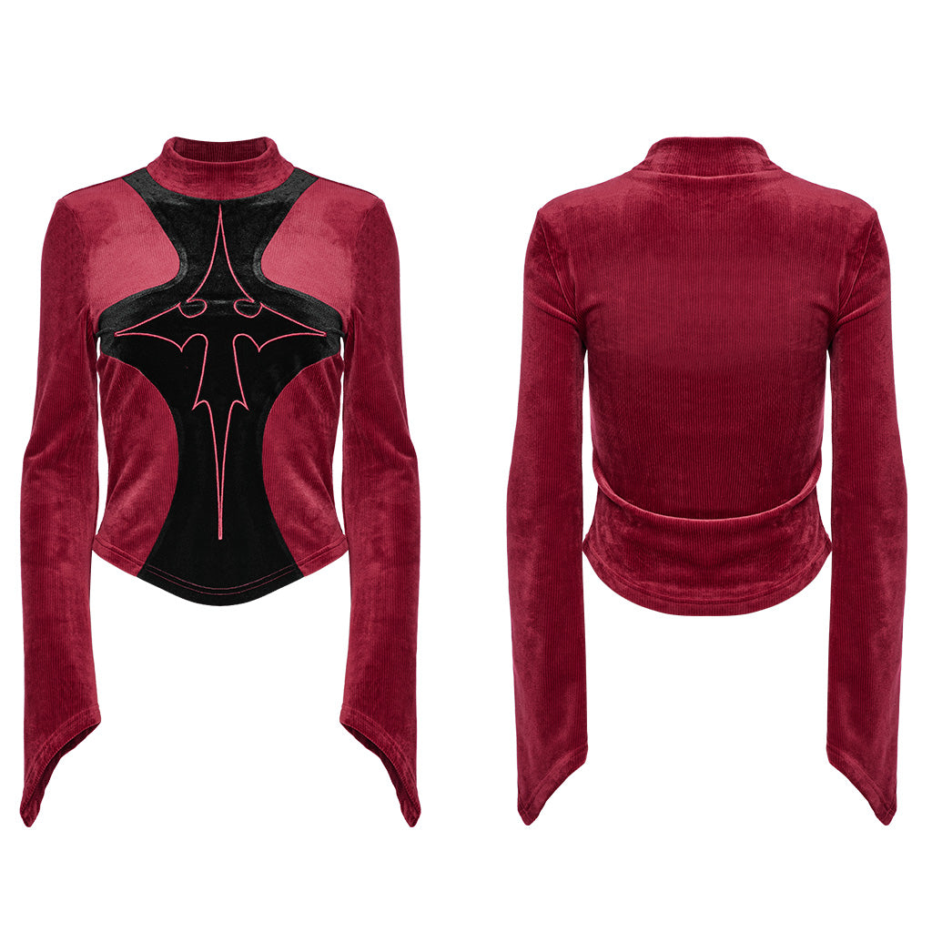 OT-983TCF Gothic T-Shirts Black Velvet Top Red Symbolic Design