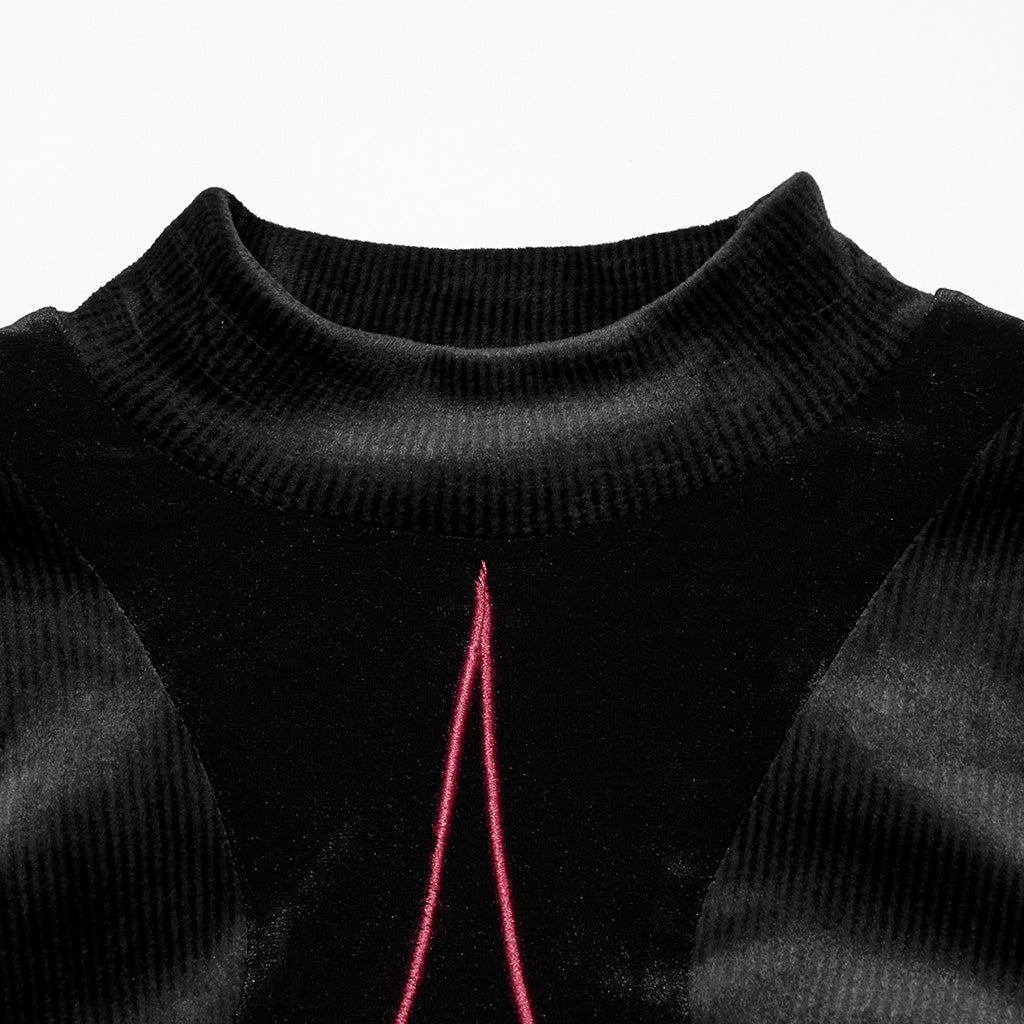 OT-983TCF Gothic T-Shirts Black Velvet Top Red Symbolic Design