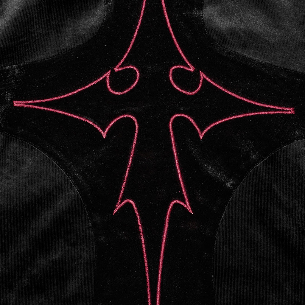 OT-983TCF Gothic T-Shirts Black Velvet Top Red Symbolic Design