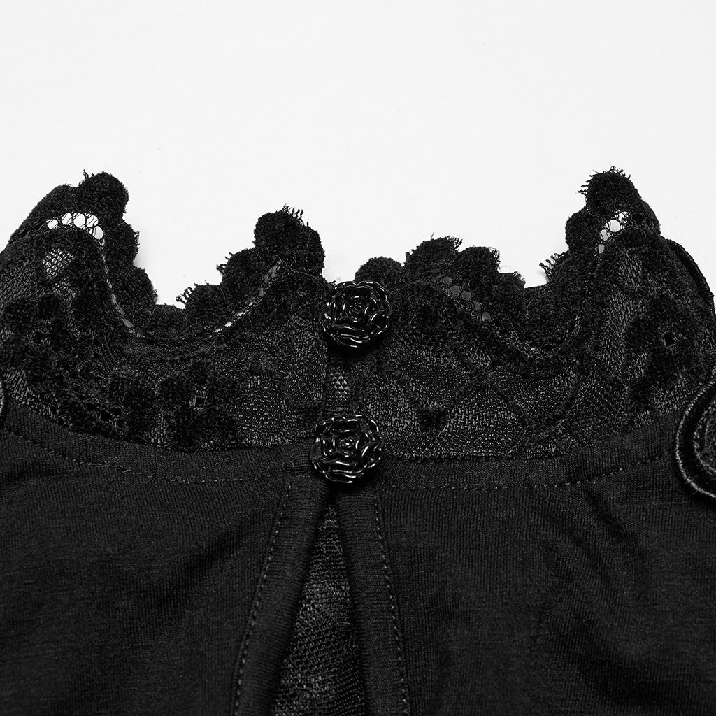 OT-988TCF Gothic Shirts Elegant Black Lace Drape Long Sleeve Top