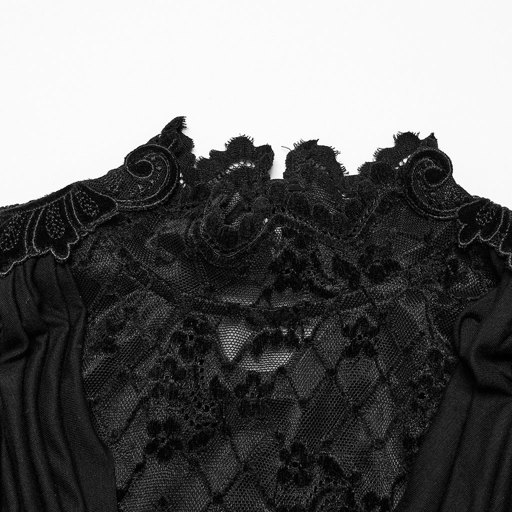 OT-988TCF Gothic Shirts Elegant Black Lace Drape Long Sleeve Top