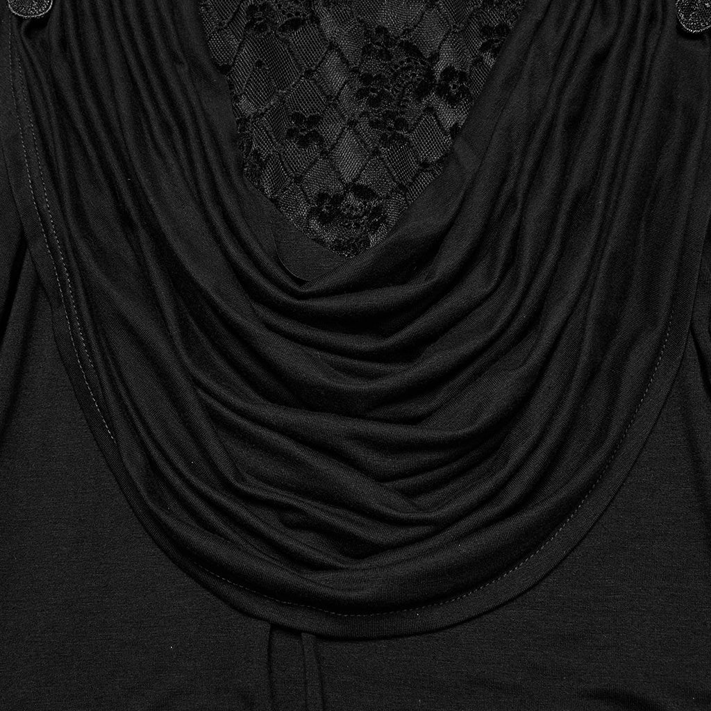 OT-988TCF Gothic Shirts Elegant Black Lace Drape Long Sleeve Top