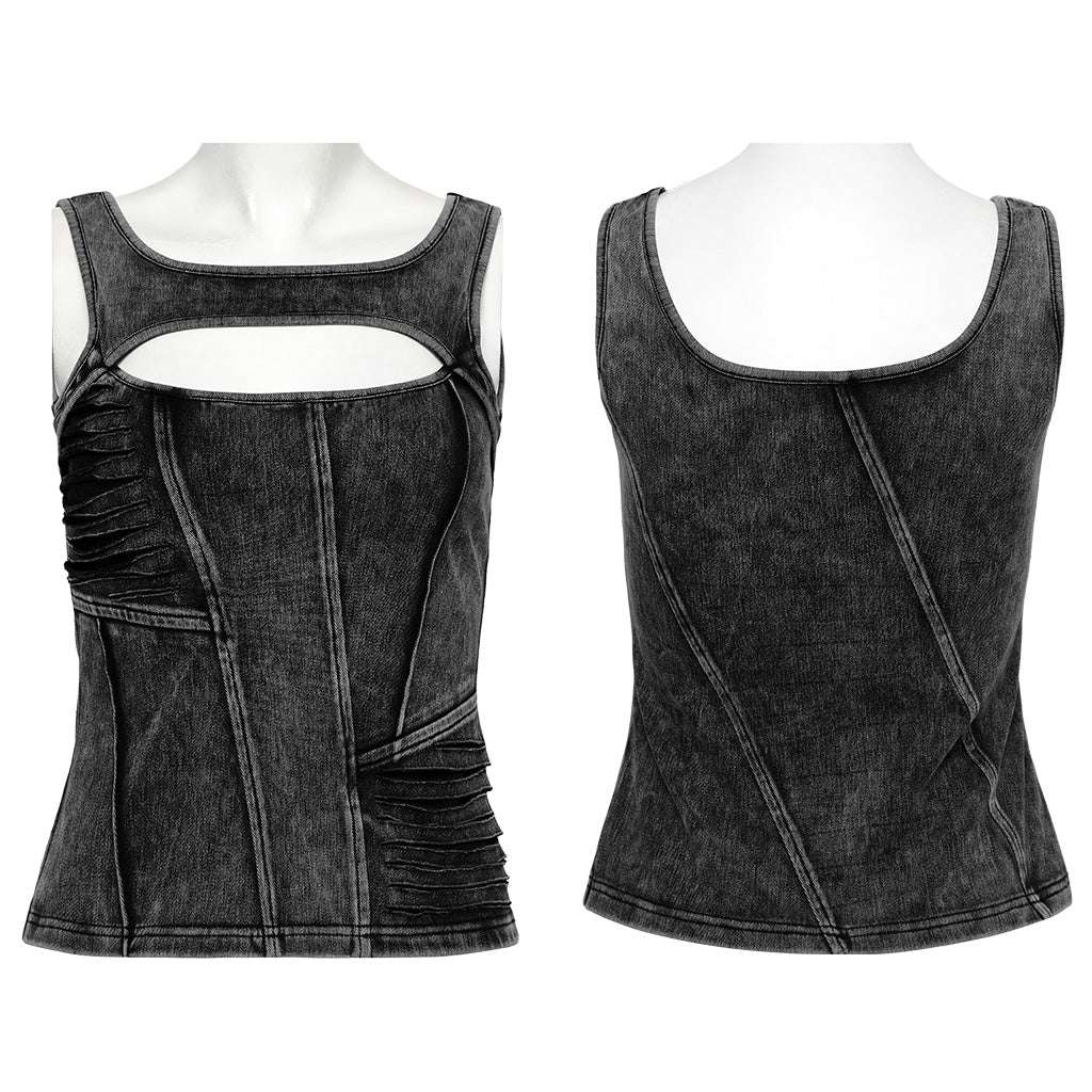 OT-989BXF Punk T-Shirts Cutout Design Arm Strap Top Grunge Style