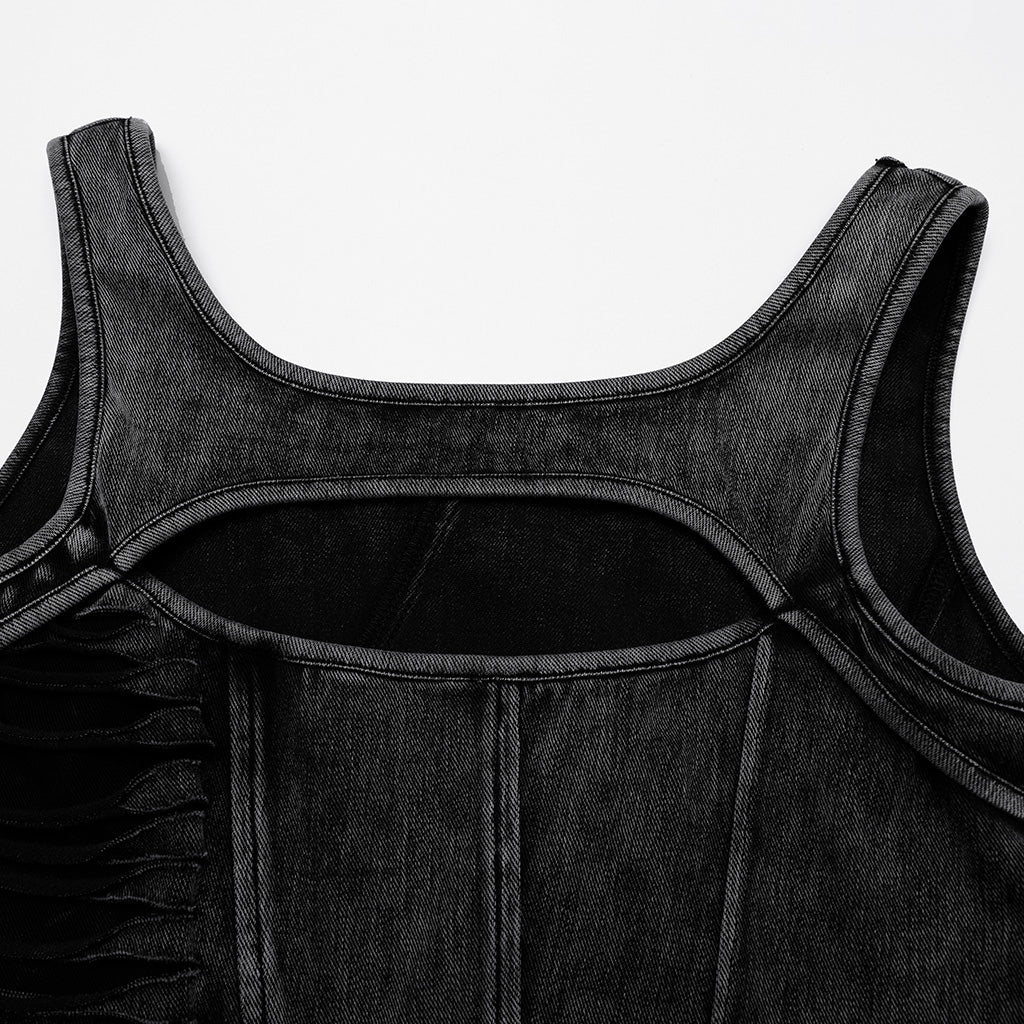OT-989BXF Punk T-Shirts Cutout Design Arm Strap Top Grunge Style