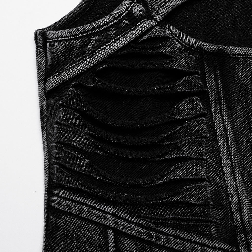 OT-989BXF Punk T-Shirts Cutout Design Arm Strap Top Grunge Style