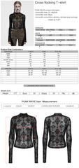 OT-990DQF Gothic Shirts Sheer Black Cross Embroidered Long Sleeve Top