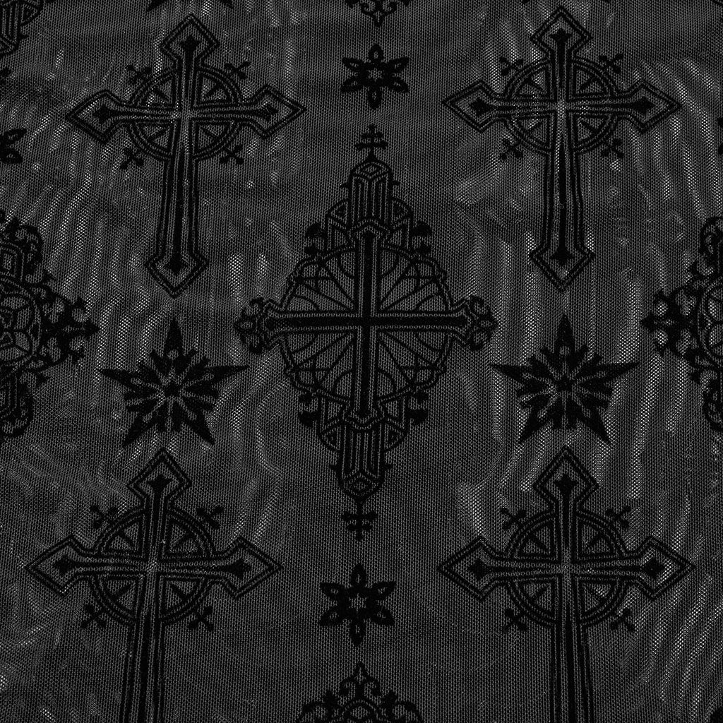 OT-990TCF Gothic T-Shirts Sheer Black Cross Pattern Long Sleeve