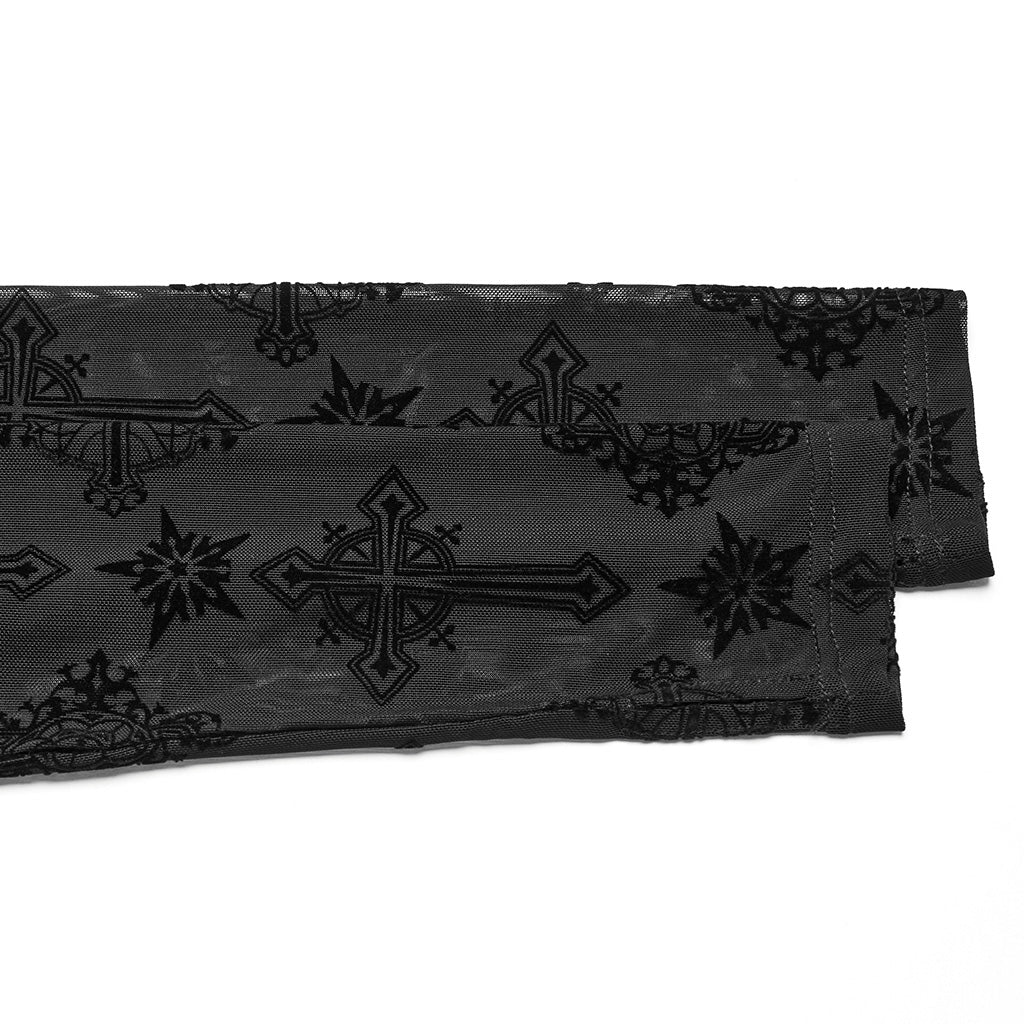 OT-990TCF Gothic T-Shirts Sheer Black Cross Pattern Long Sleeve