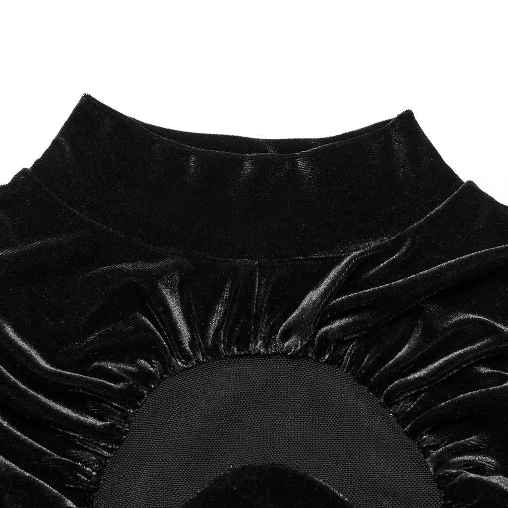 OT-993DQF Velvet Gothic T-Shirt Moon Cutout Design Long Sleeve Black