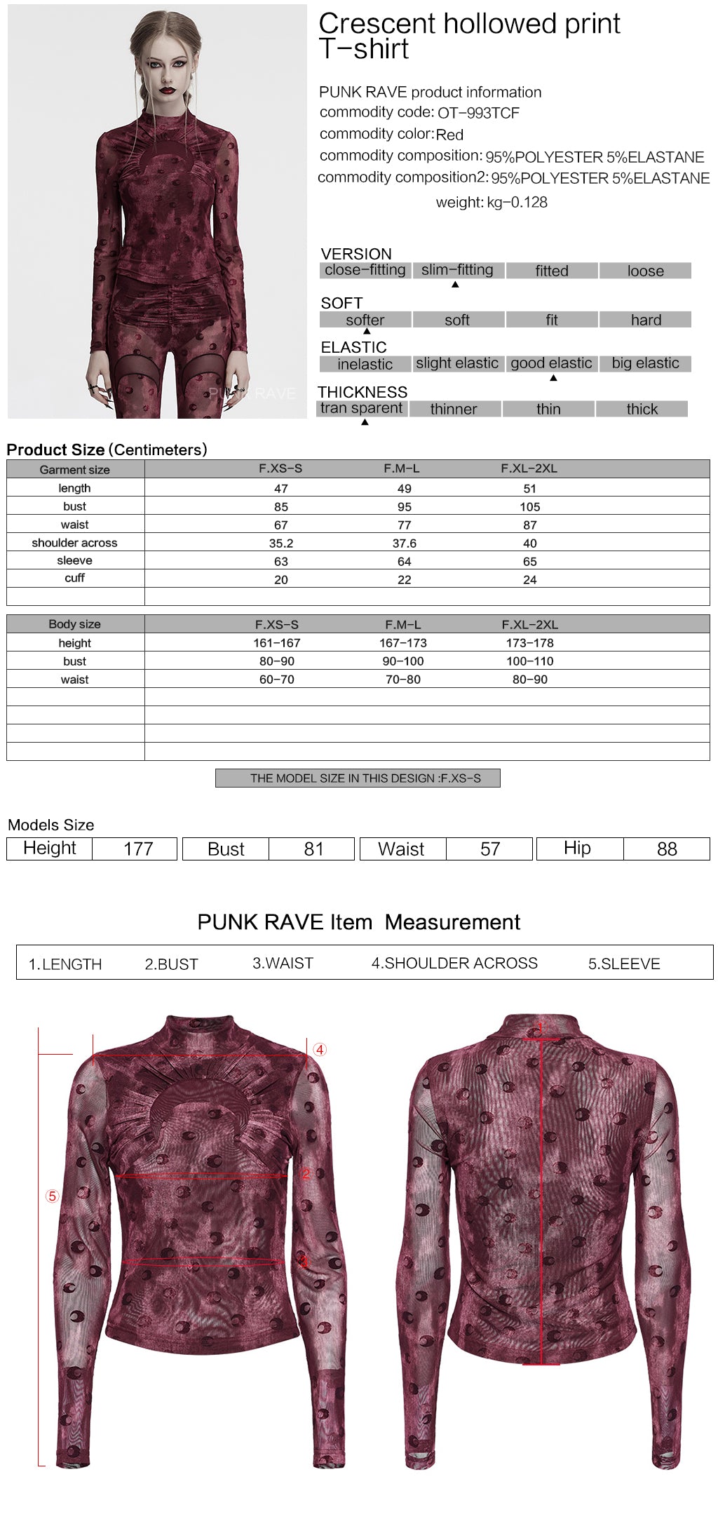 OT-993DQF Velvet Gothic T-Shirt Moon Cutout Design Long Sleeve Black