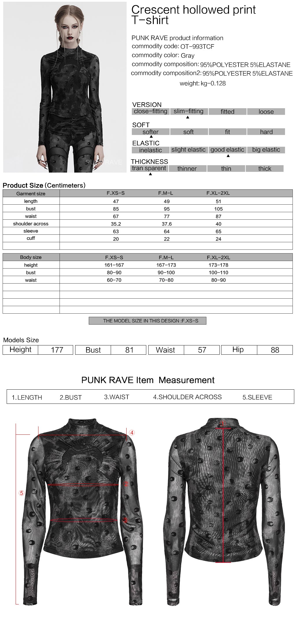 OT-993DQF Velvet Gothic T-Shirt Moon Cutout Design Long Sleeve Black