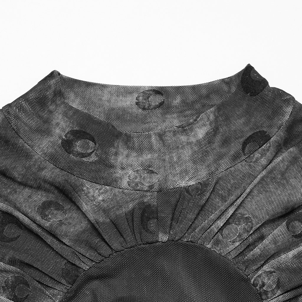 OT-993DQF Velvet Gothic T-Shirt Moon Cutout Design Long Sleeve Black
