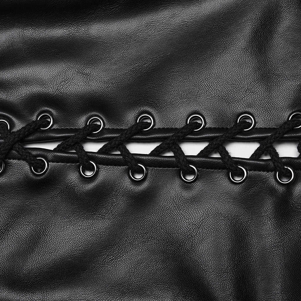 OY-1644MJF Sleek Black Faux Leather Punk Vests with Rivet Details
