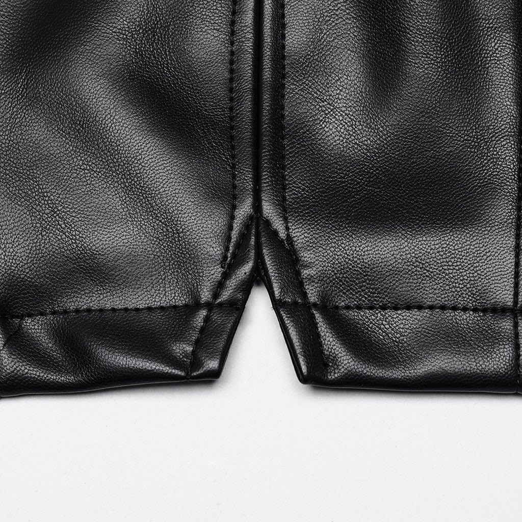 OY-1644MJF Sleek Black Faux Leather Punk Vests with Rivet Details