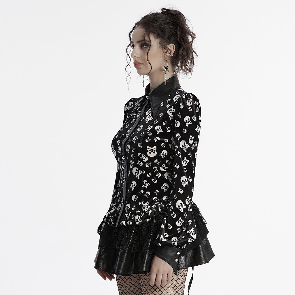 OY-1697DQF Velvet Gothic Shirts Vintage Collar Button Long Sleeve Top