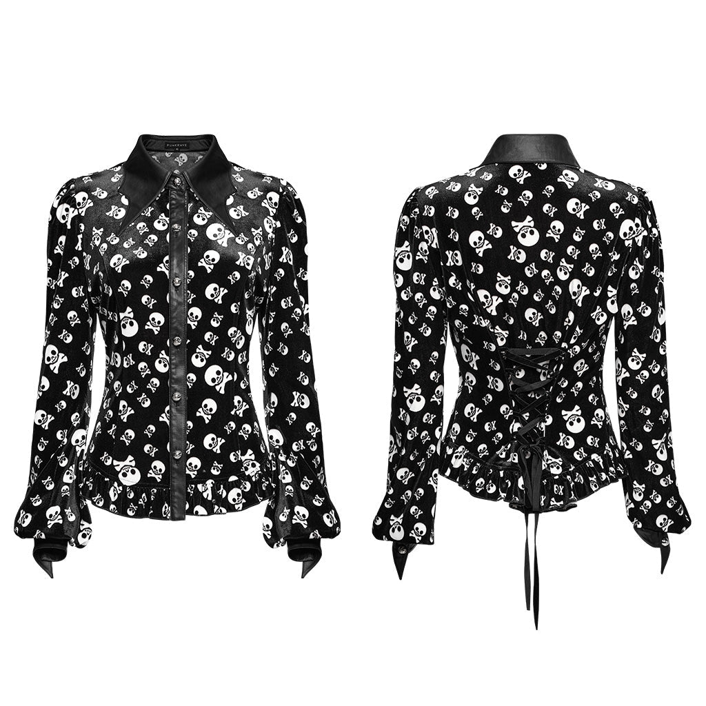 OY-1697DQF Velvet Gothic Shirts Vintage Collar Button Long Sleeve Top