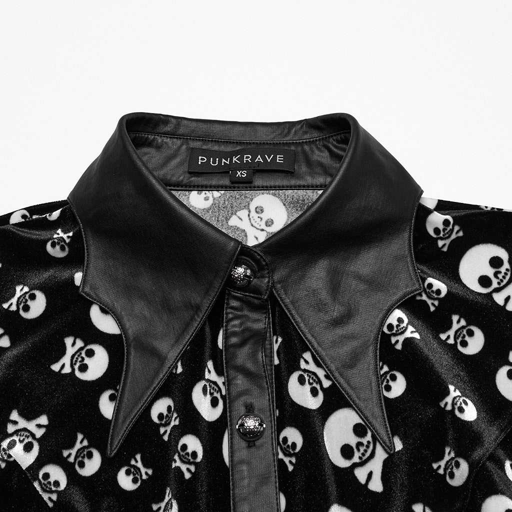 OY-1697DQF Velvet Gothic Shirts Vintage Collar Button Long Sleeve Top