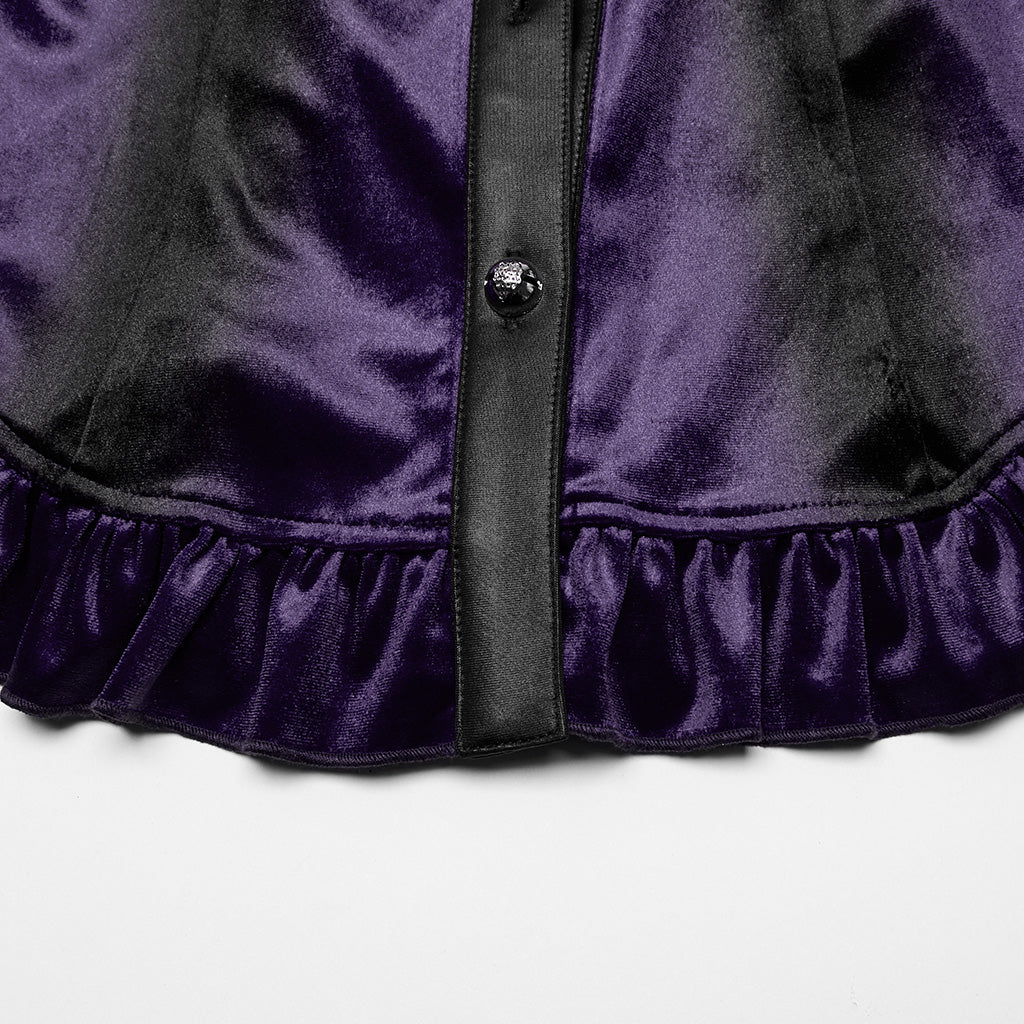 OY-1697DQF Velvet Gothic Shirts Vintage Collar Button Long Sleeve Top