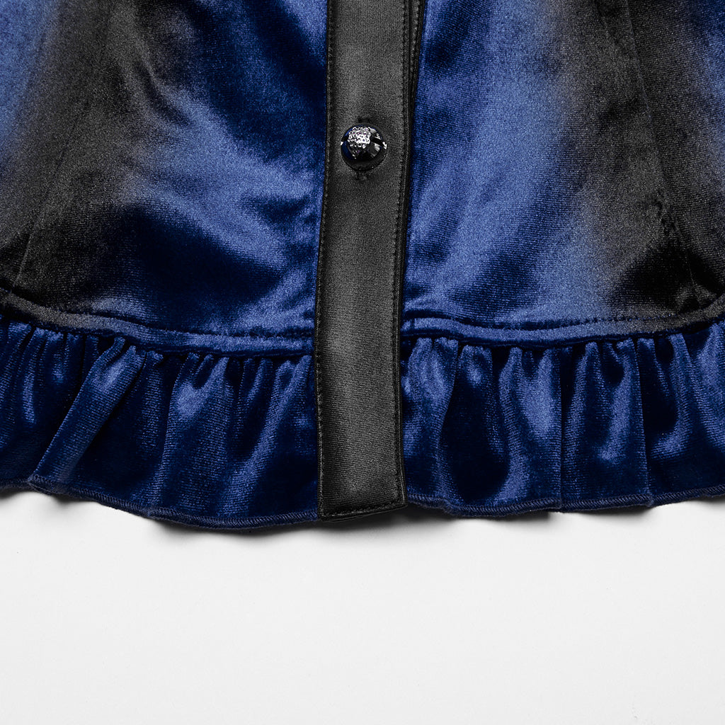 OY-1697DQF Velvet Gothic Shirts Vintage Collar Button Long Sleeve Top