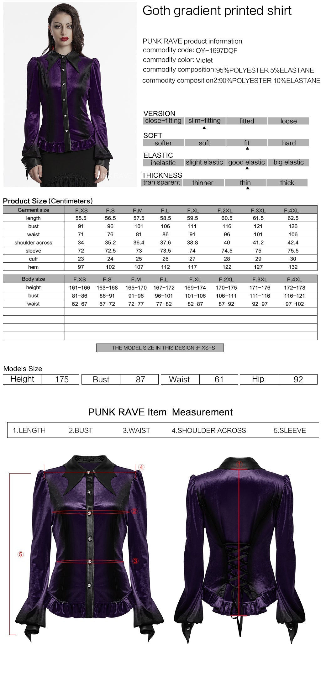 OY-1697DQF Velvet Gothic Shirts Vintage Collar Button Long Sleeve Top
