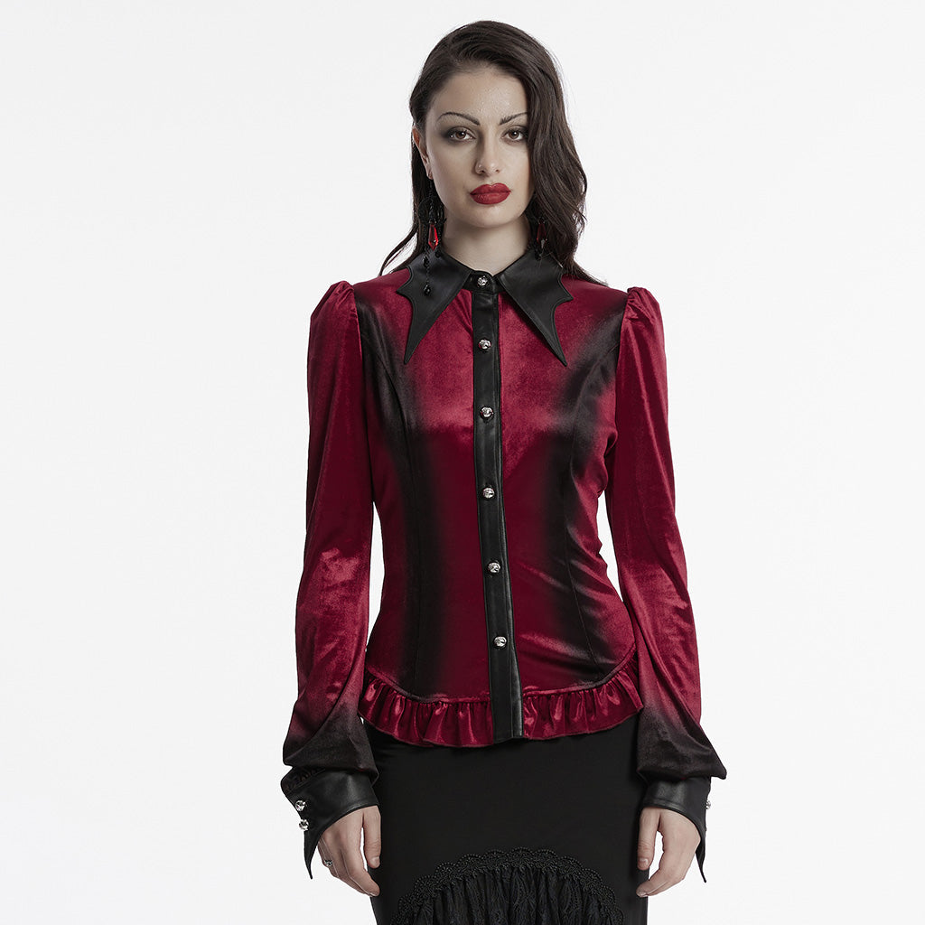 OY-1697DQF Velvet Gothic Shirts Vintage Collar Button Long Sleeve Top