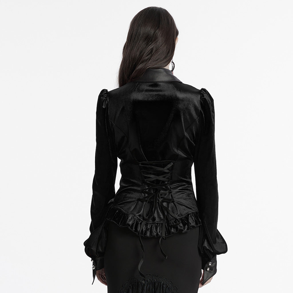 OY-1697DQF Velvet Gothic Shirts Vintage Collar Button Long Sleeve Top