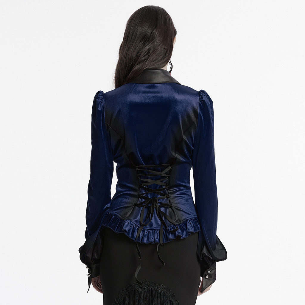 OY-1697DQF Velvet Gothic Shirts Vintage Collar Button Long Sleeve Top
