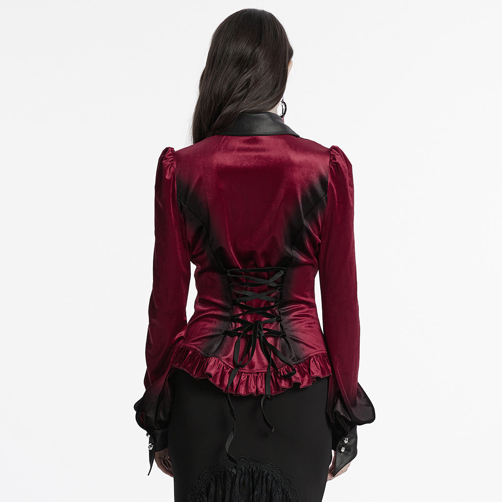 OY-1697DQF Velvet Gothic Shirts Vintage Collar Button Long Sleeve Top