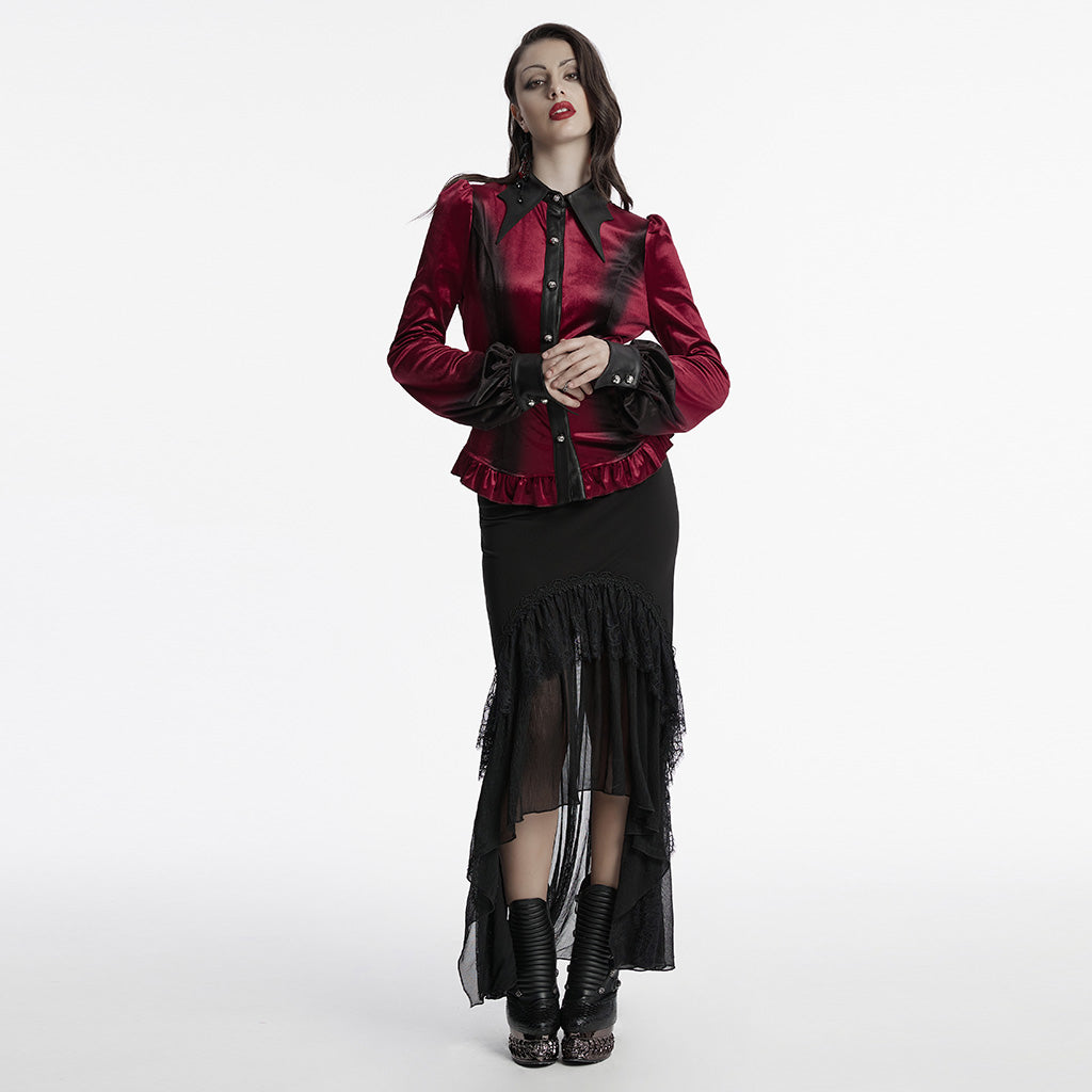OY-1697DQF Velvet Gothic Shirts Vintage Collar Button Long Sleeve Top
