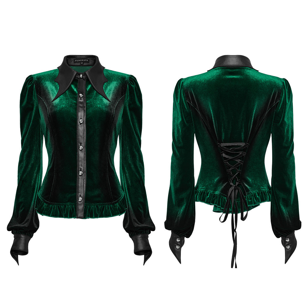 OY-1697DQF Velvet Gothic Shirts Vintage Collar Button Long Sleeve Top