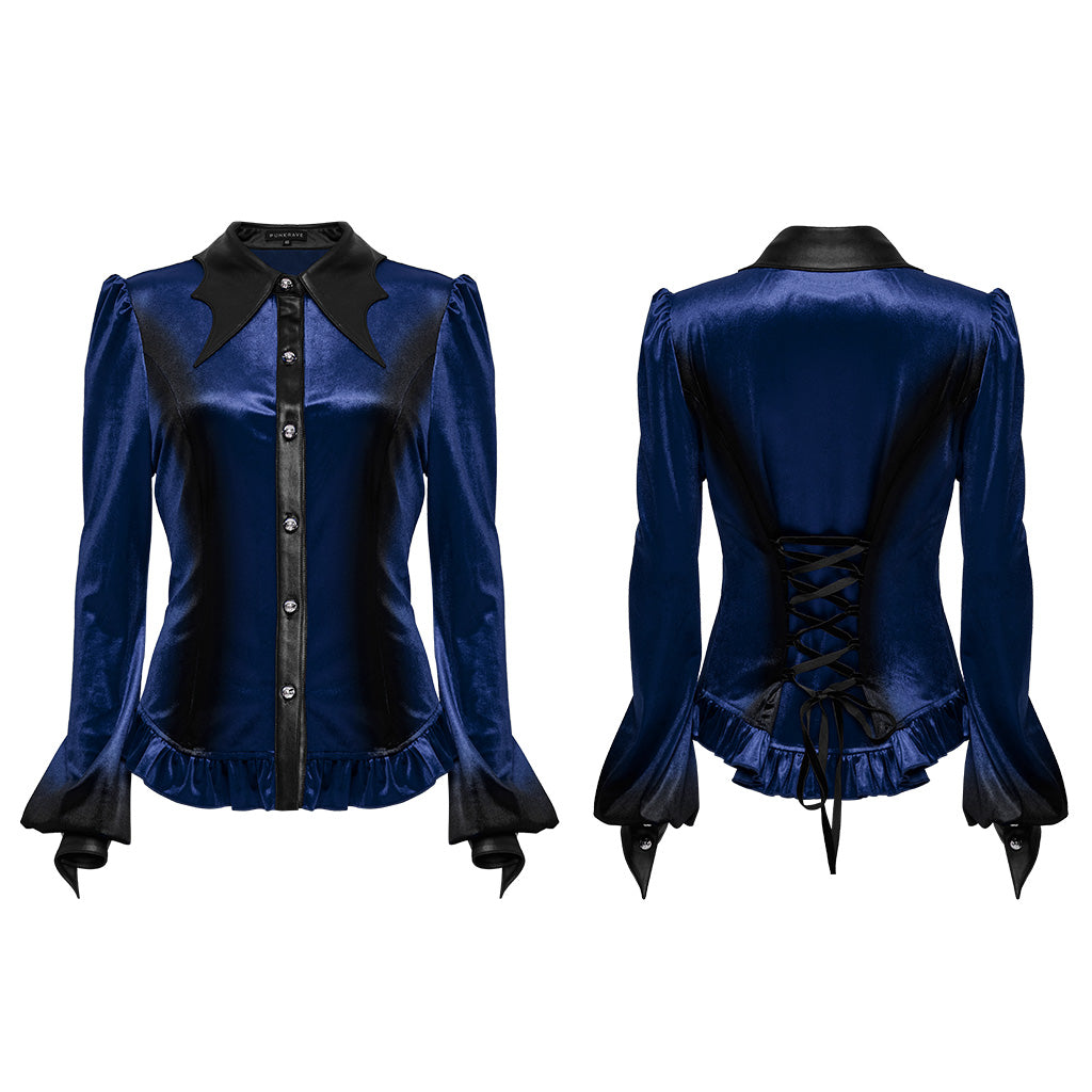 OY-1697DQF Velvet Gothic Shirts Vintage Collar Button Long Sleeve Top