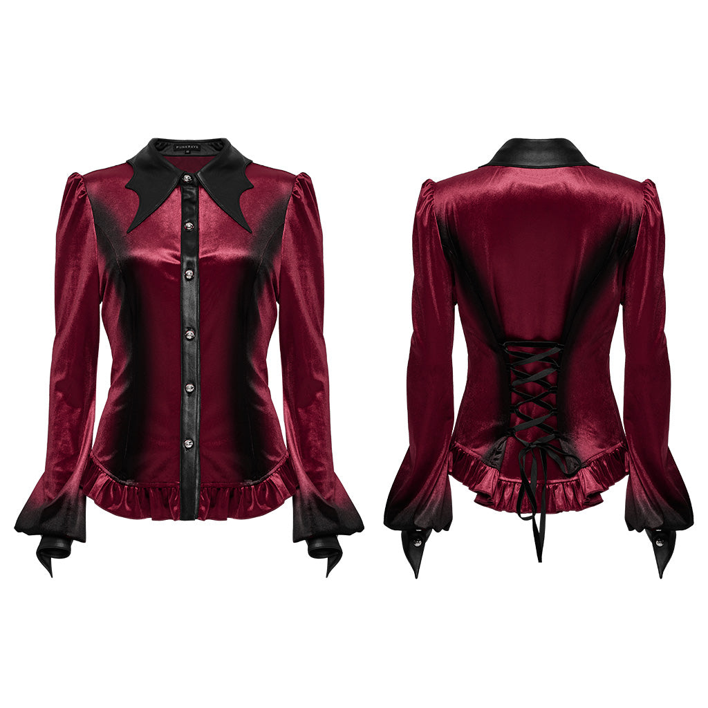 OY-1697DQF Velvet Gothic Shirts Vintage Collar Button Long Sleeve Top