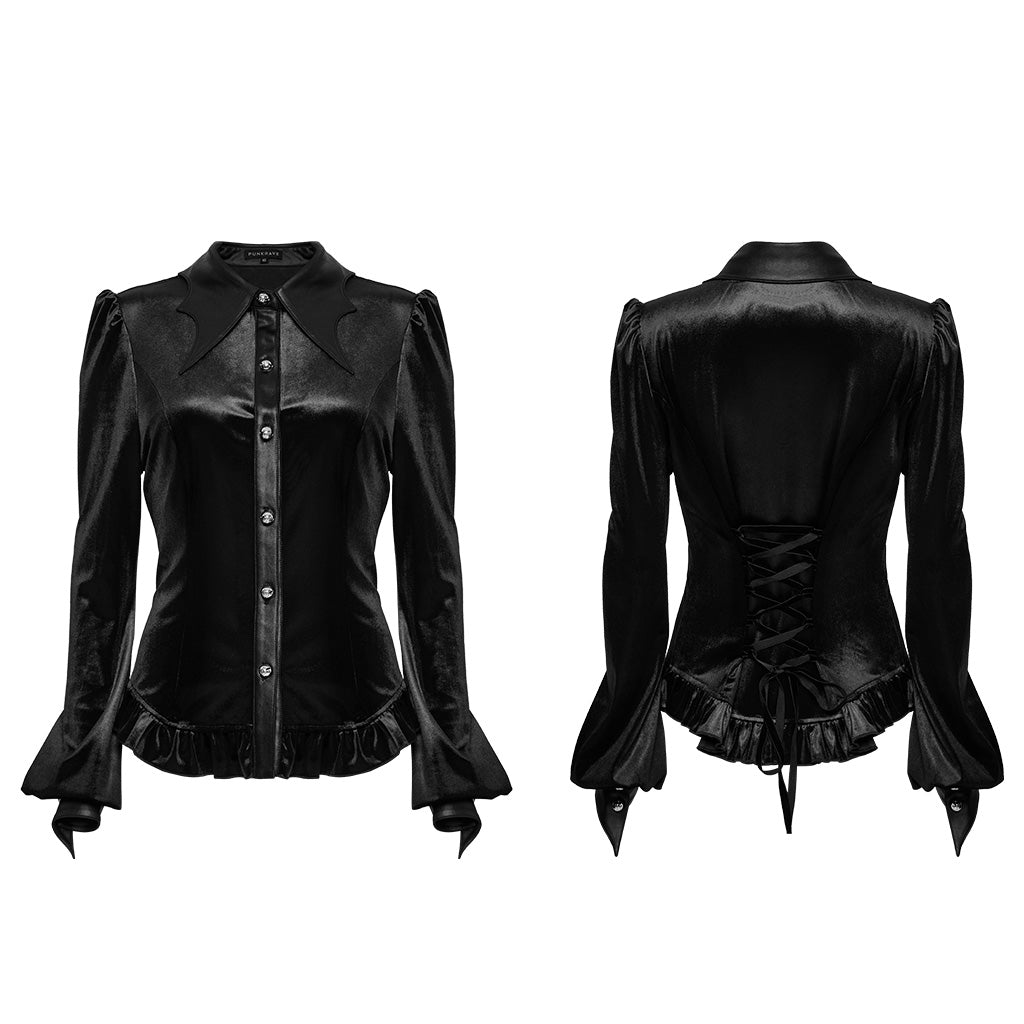 OY-1697DQF Velvet Gothic Shirts Vintage Collar Button Long Sleeve Top