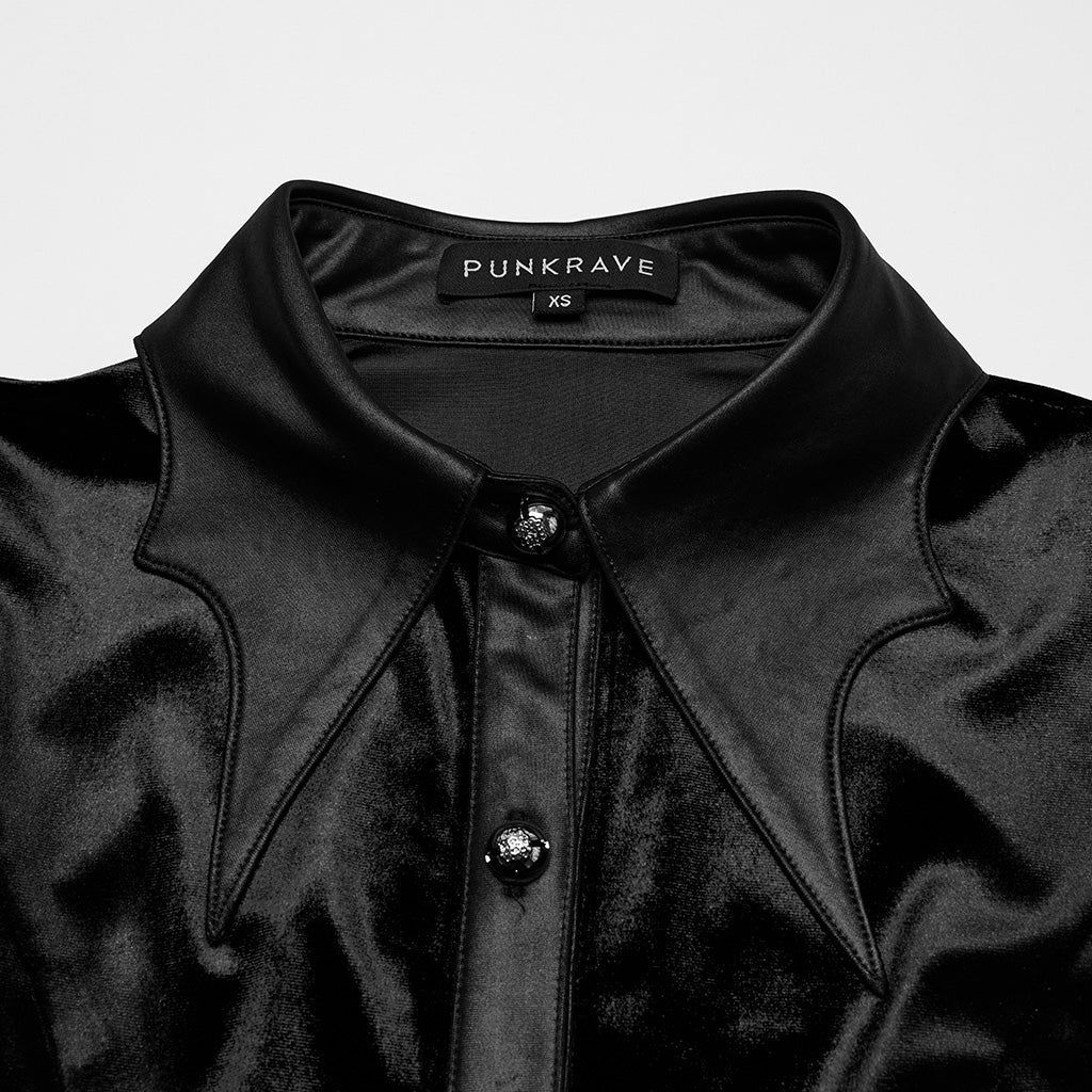 OY-1697DQF Velvet Gothic Shirts Vintage Collar Button Long Sleeve Top