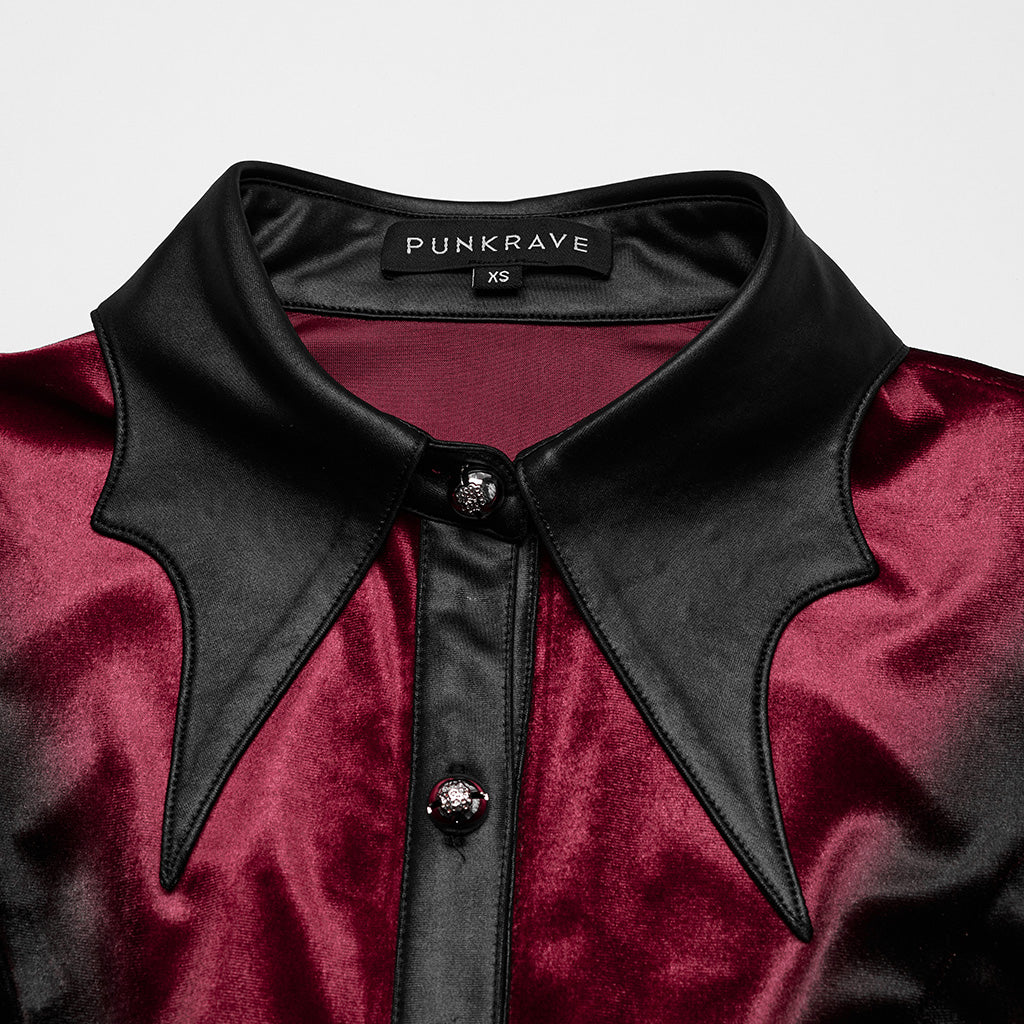 OY-1697DQF Velvet Gothic Shirts Vintage Collar Button Long Sleeve Top