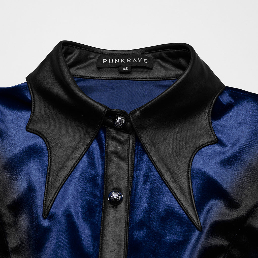OY-1697DQF Velvet Gothic Shirts Vintage Collar Button Long Sleeve Top