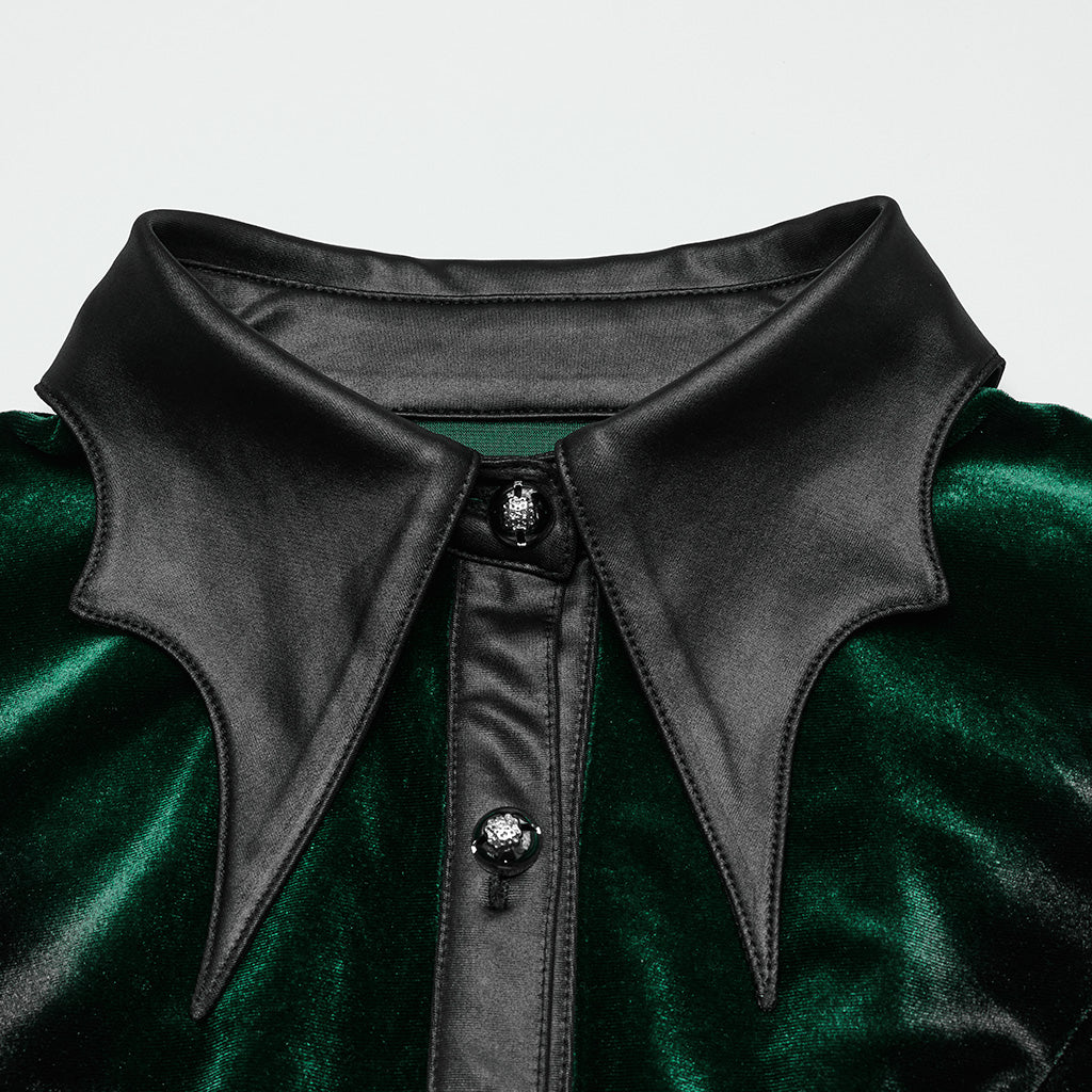 OY-1697DQF Velvet Gothic Shirts Vintage Collar Button Long Sleeve Top