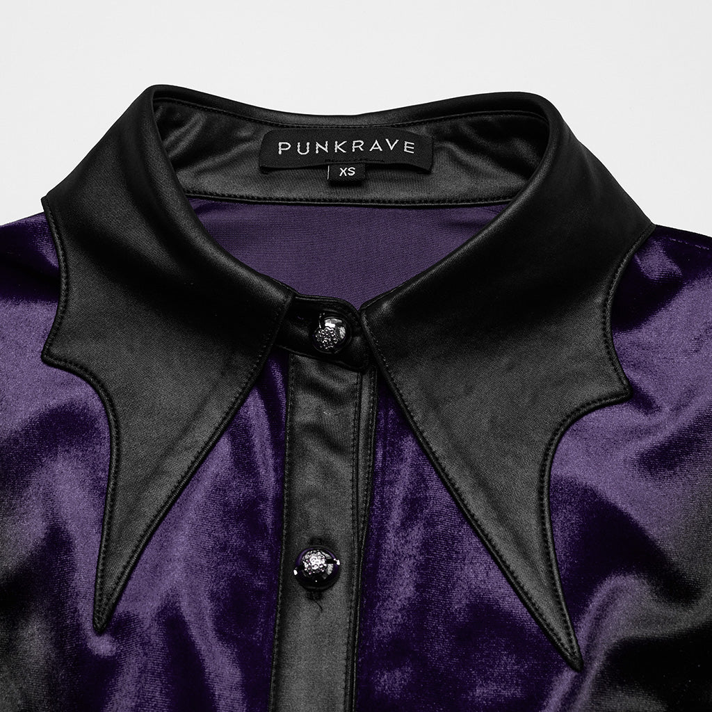 OY-1697DQF Velvet Gothic Shirts Vintage Collar Button Long Sleeve Top