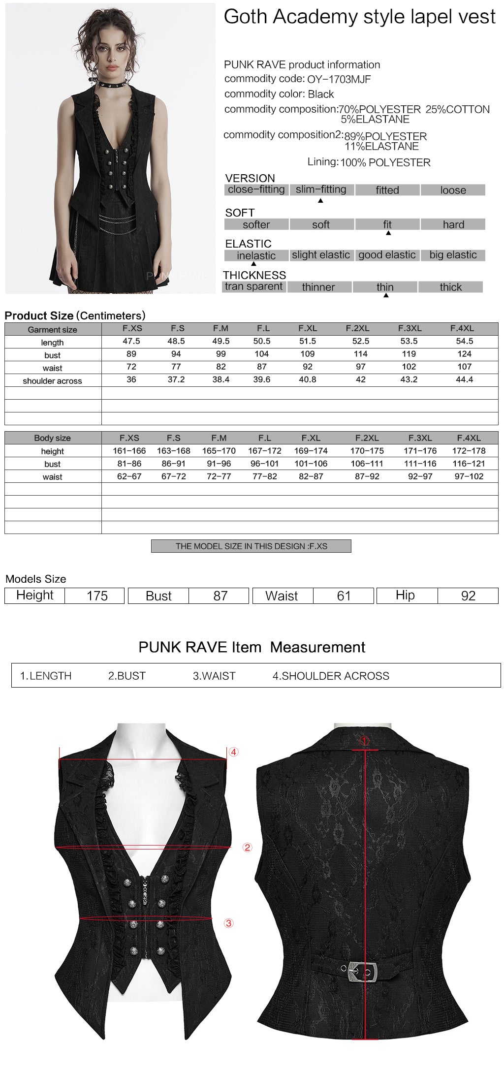 OY-1703MJF Gothic Vest Elegant Lace-Up Ruffled Design with Chain Details